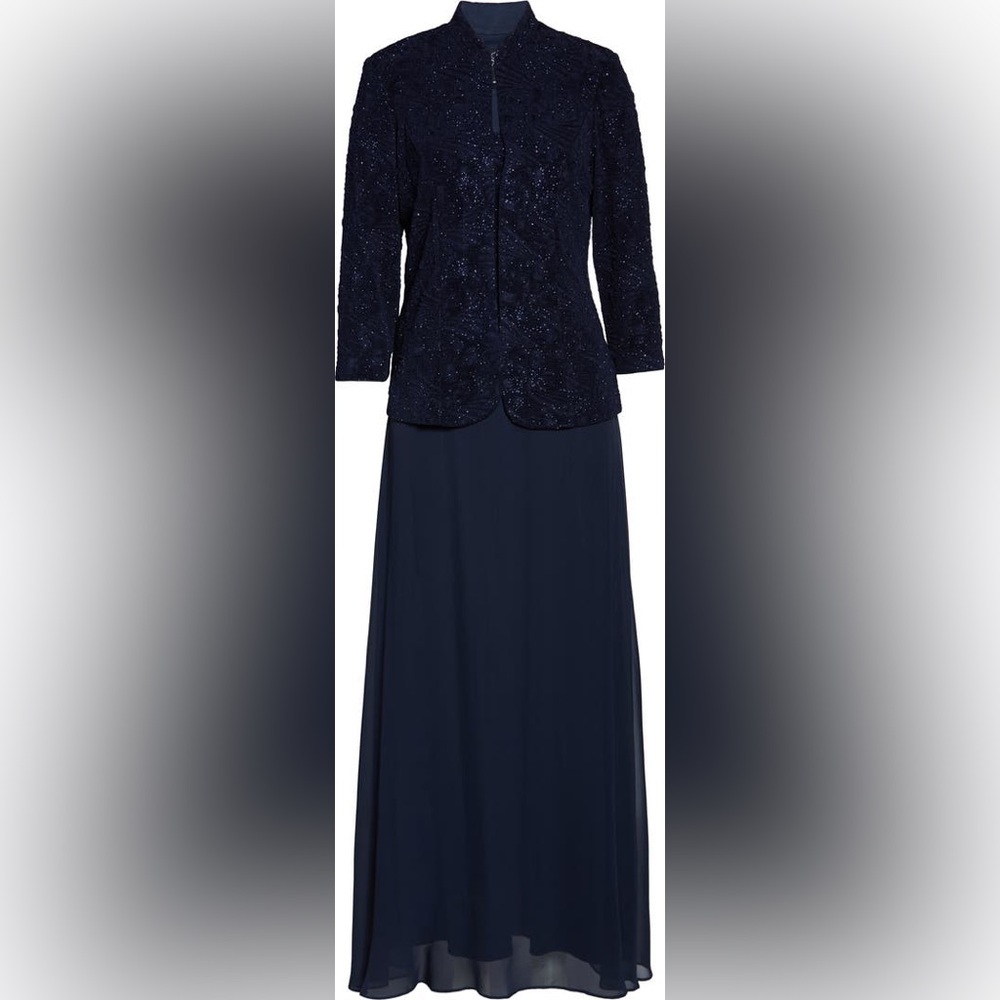 Alex Evening Sequin Mock Two-Piece Gown with Jacket. Size 8 - Picture 7 of 9